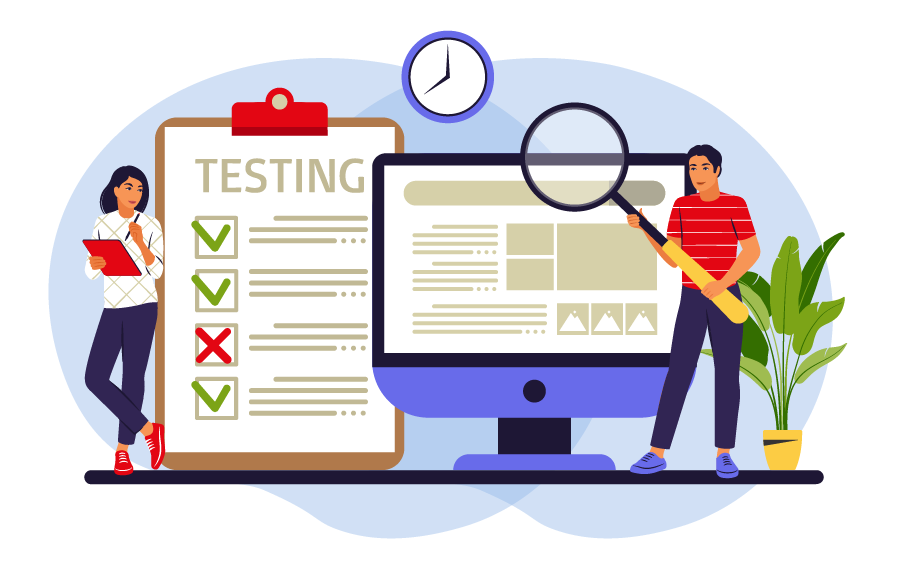 Illustration of software team testing on computer